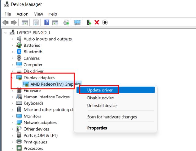 డిస్ప్లే డ్రైవర్ని నవీకరించండి